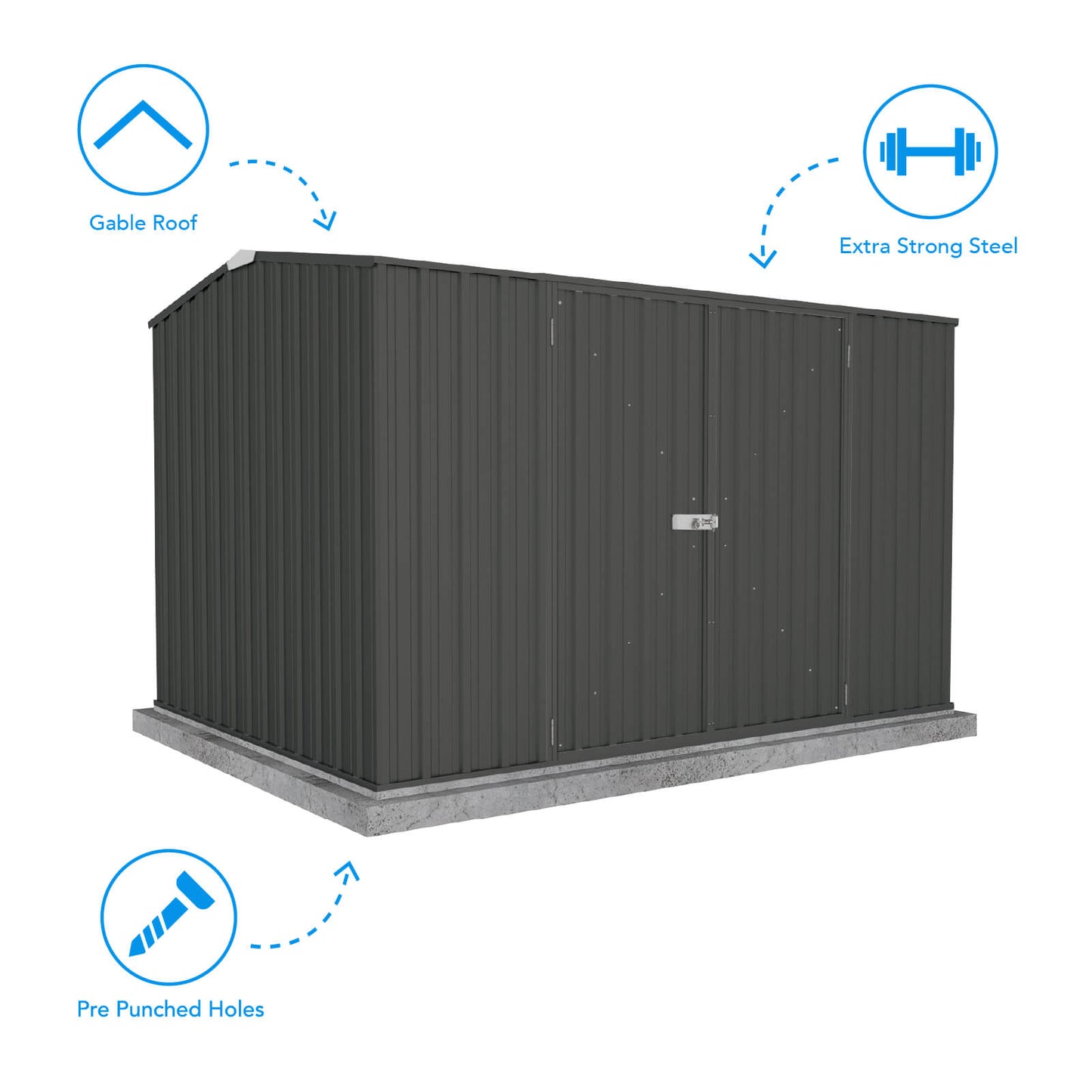 Absco Sheds 3.00mW x 2.26mD x 2.00mH Premier Garden Shed - Double Door Monument with MN Channels