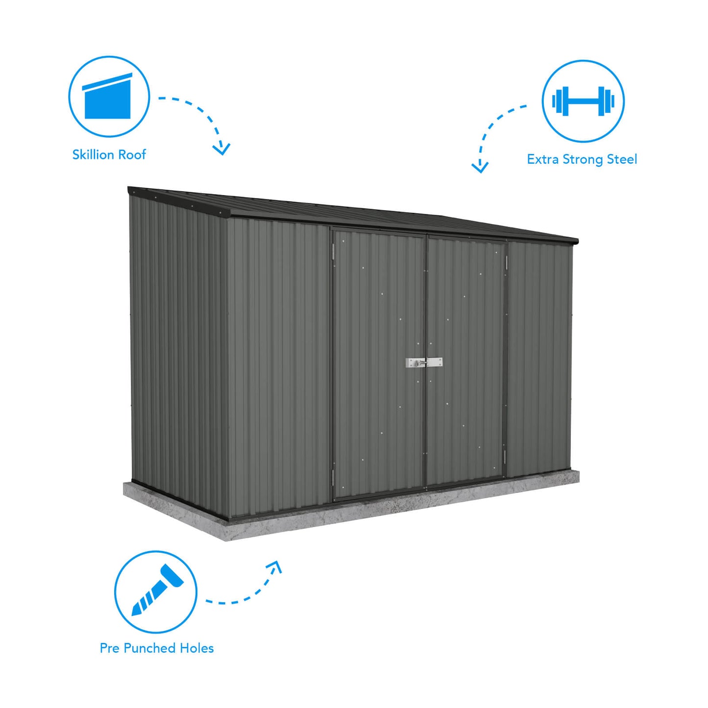 Absco Sheds 3.00mW x 1.52mD x 2.08mH Garden Shed and Accessory Kit - Woodland Grey with MN Channels
