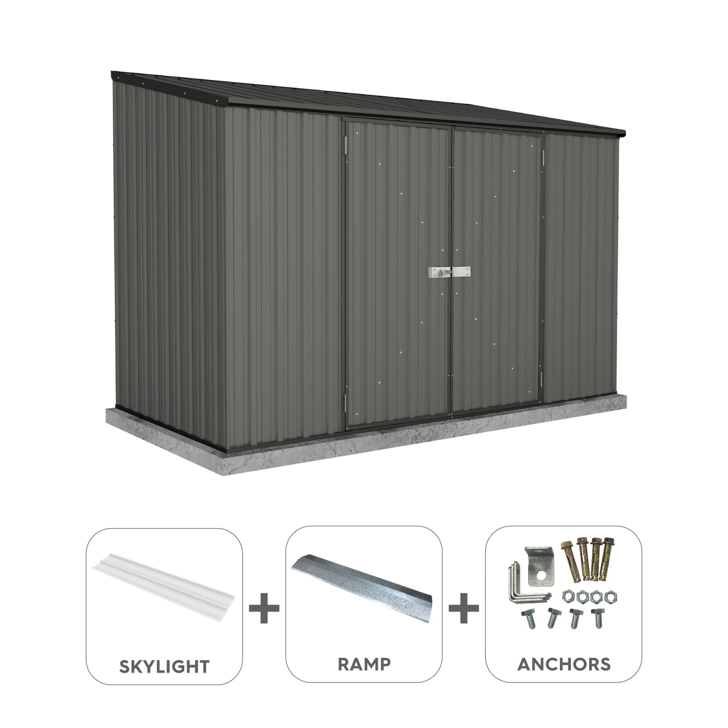 Absco Sheds 3.00mW x 1.52mD x 2.08mH Garden Shed and Accessory Kit - Woodland Grey with MN Channels