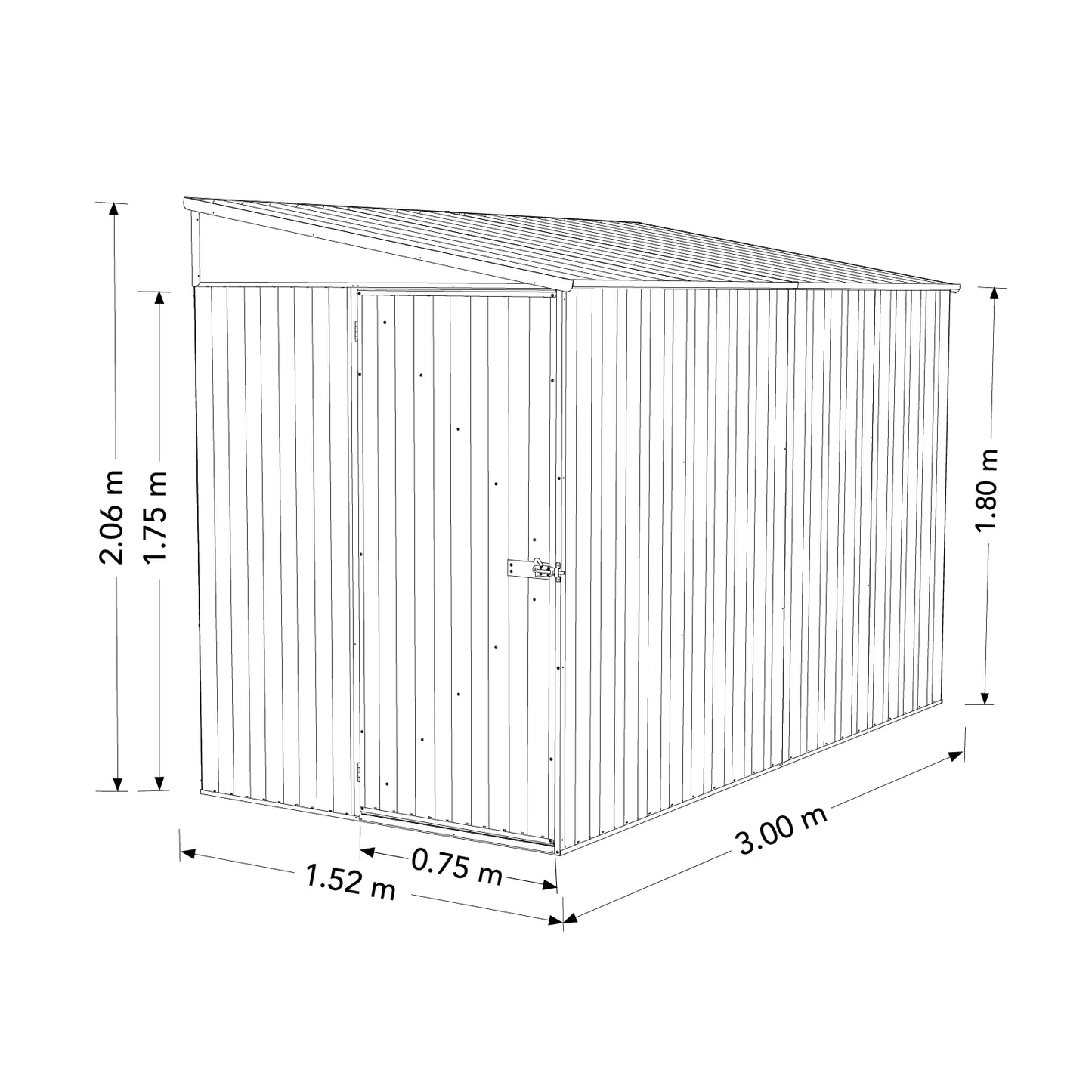Absco Sheds 1.52mW x 3.00mD x 2.06mH Narrow Garden Shed - Single Door