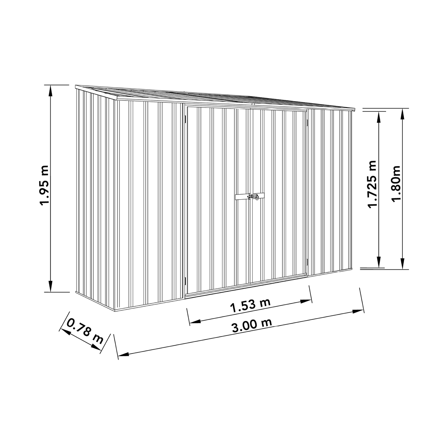 Absco Sheds 3.00mW x 0.78mD x 1.95mH Economy Garden Shed - Double Door