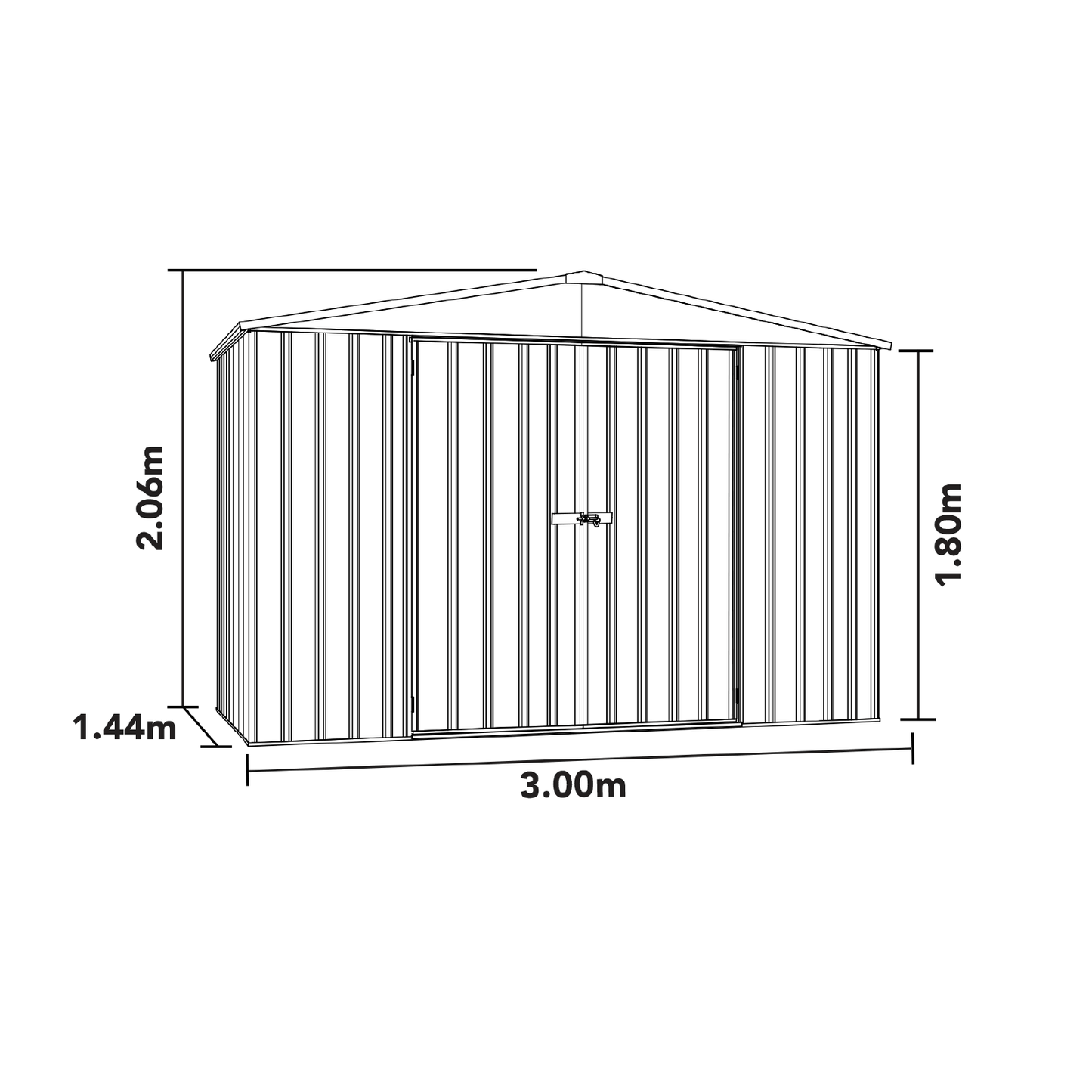 Absco Sheds 3.00mW x 1.44mD x 2.06mH Regent Garden Shed - Double Door