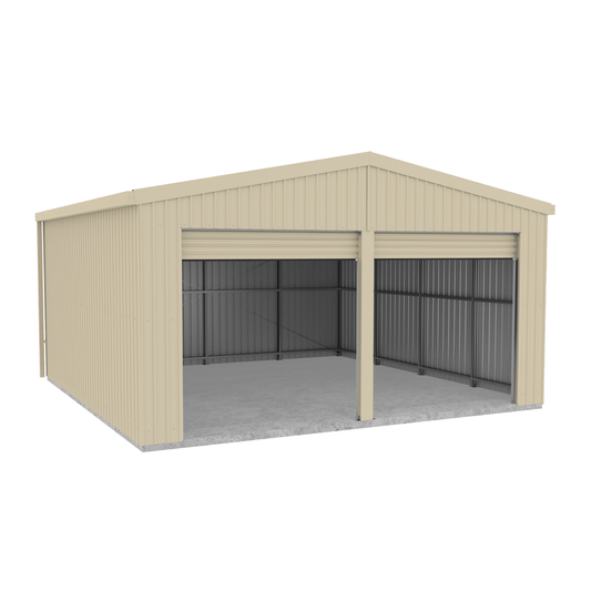 Absco Sheds Roller Door Garage - Double Door Classic Cream 5.95mW x 5.95mD x 3.40mH Render View