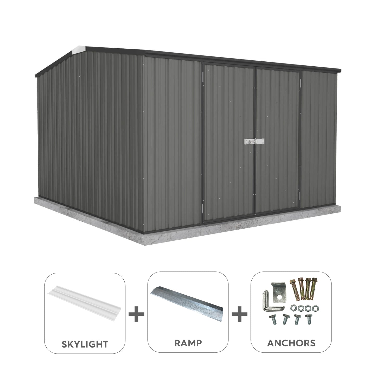 Absco Sheds 3.00mW x 3.00mD x 2.06mH Garden Shed and Accessory Kit - Woodland Grey with MN Channels