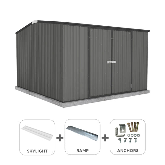 Absco Sheds 3.00mW x 3.00mD x 2.06mH Garden Shed and Accessory Kit - Woodland Grey with MN Channels