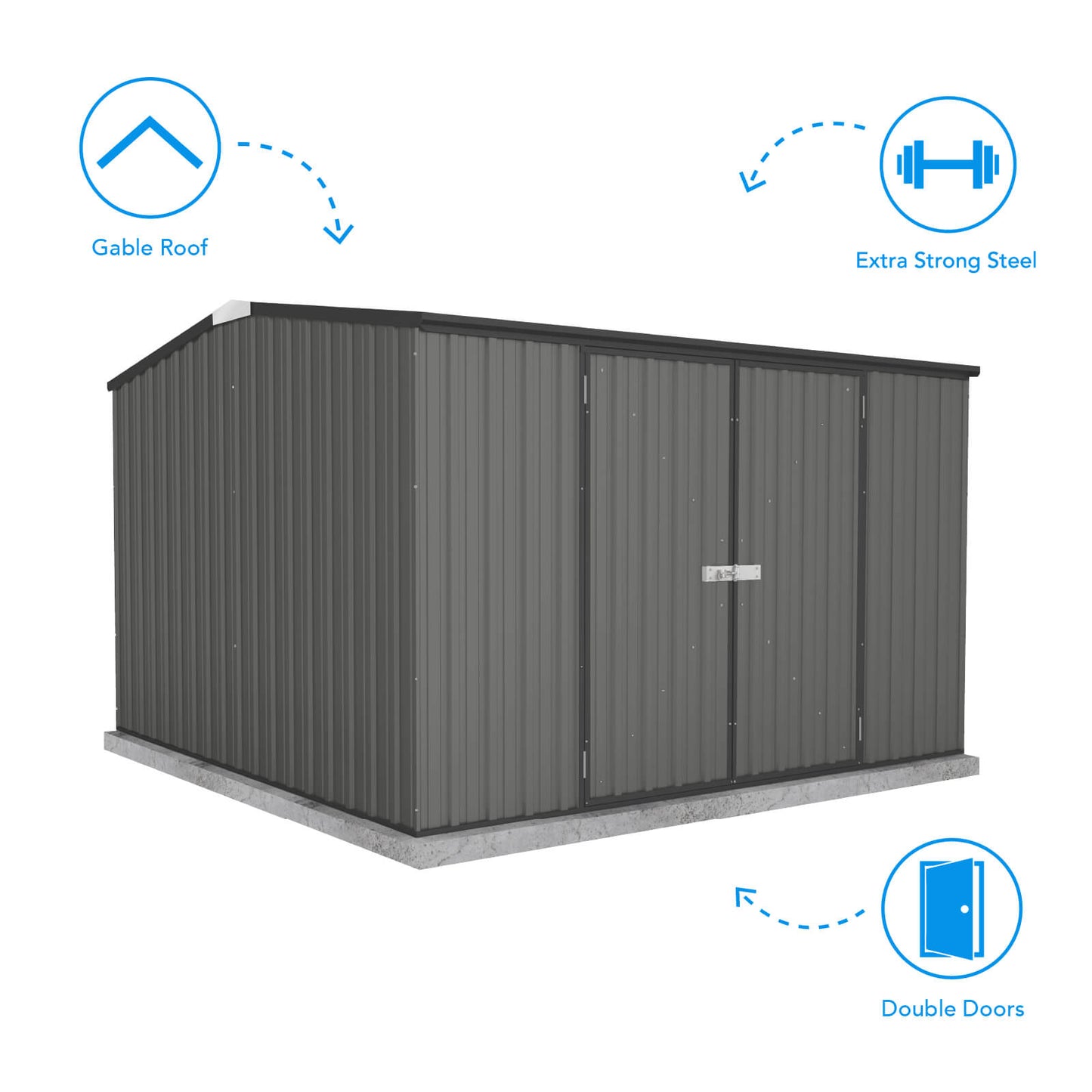 Absco Sheds 3.00mW x 3.00mD x 2.06mH Garden Shed and Accessory Kit - Woodland Grey with MN Channels