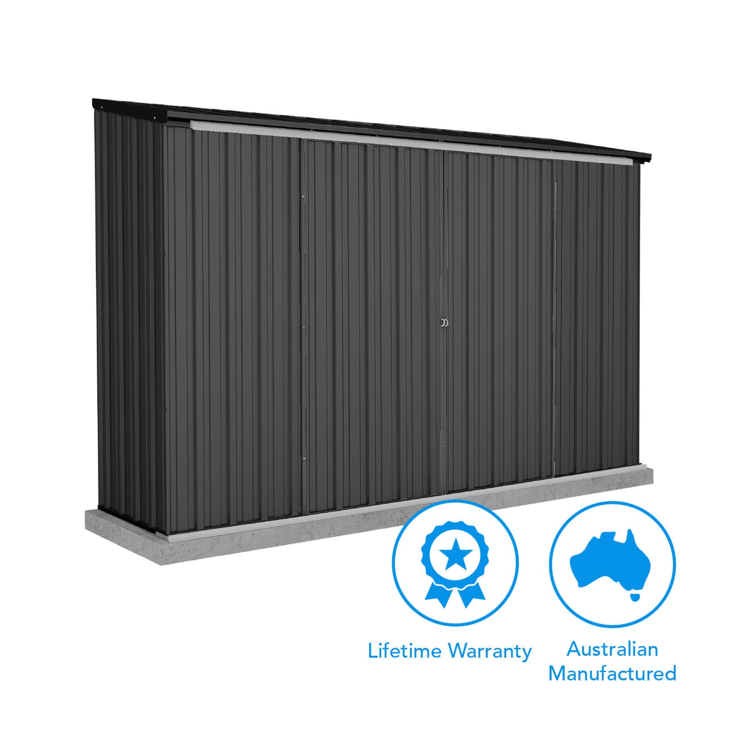 Absco Sheds 3.00mW x 0.78mD x 1.95mH Ezislider Garden Shed - Double Sliding Doors Monument with MN Channels