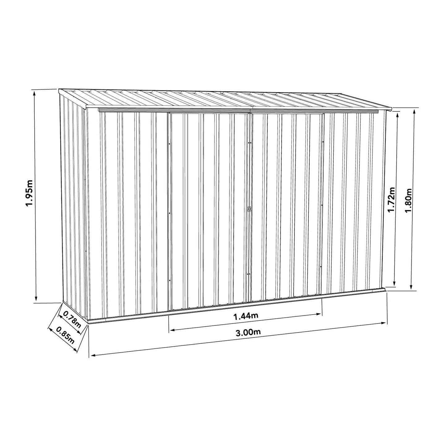 Absco Sheds 3.00mW x 0.78mD x 1.95mH Ezislider Garden Shed - Double Sliding Doors Monument with MN Channels