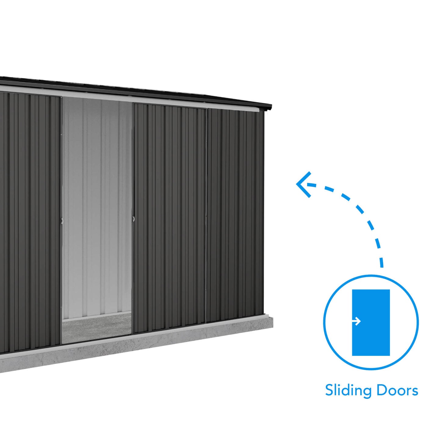 Absco Sheds 3.00mW x 0.78mD x 1.95mH Ezislider Garden Shed - Double Sliding Doors Monument with MN Channels