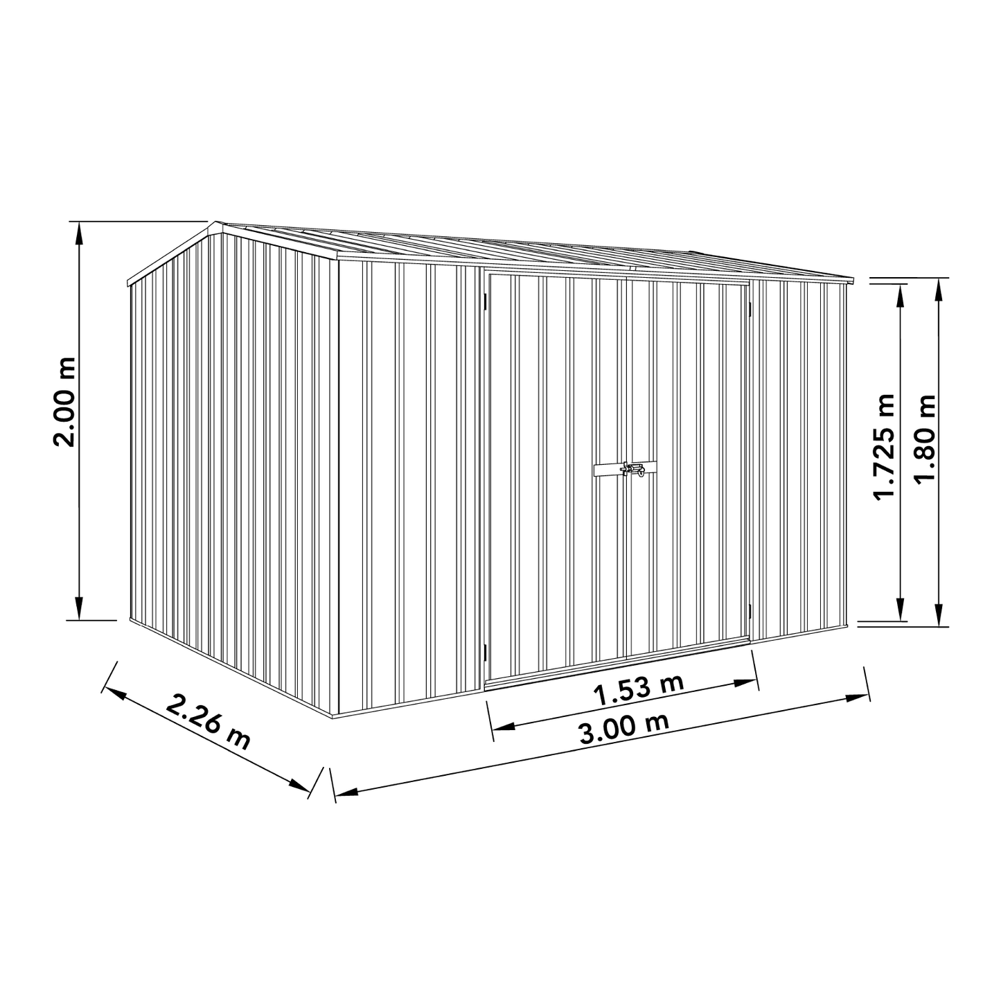 Absco Sheds 3.00mW x 2.26mD x 2.00mH Premier Garden Shed - Double Door Monument with MN Channels