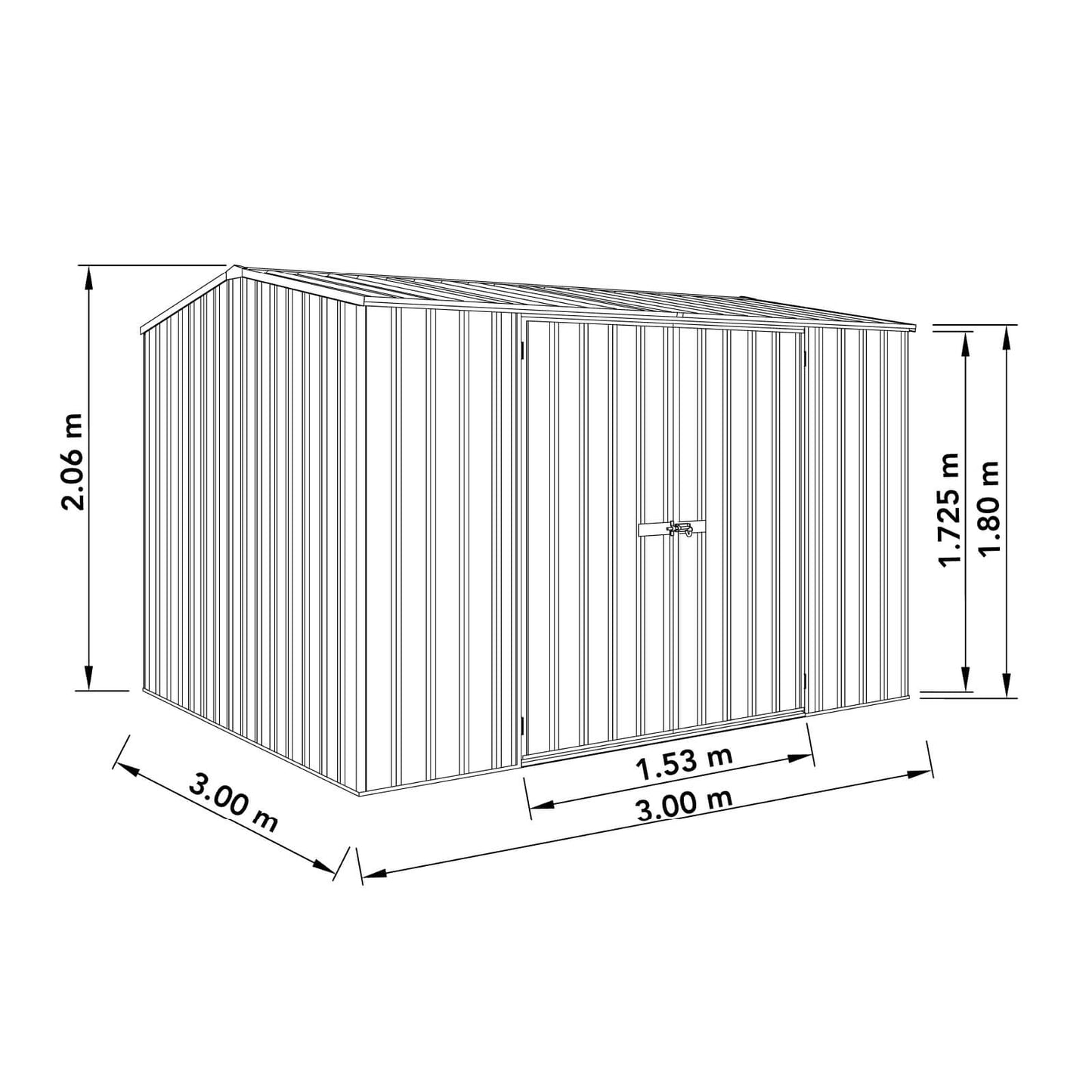 Absco Sheds 3.00mW x 3.00mD x 2.06mH Premier Garden Shed - Double Door Monument with MN Channels