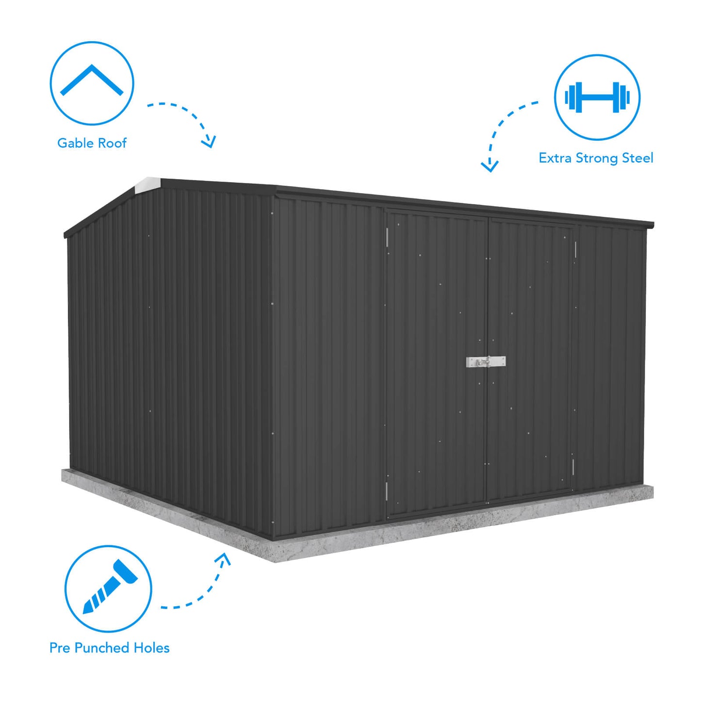 Absco Sheds 3.00mW x 3.00mD x 2.06mH Premier Garden Shed - Double Door Monument with MN Channels