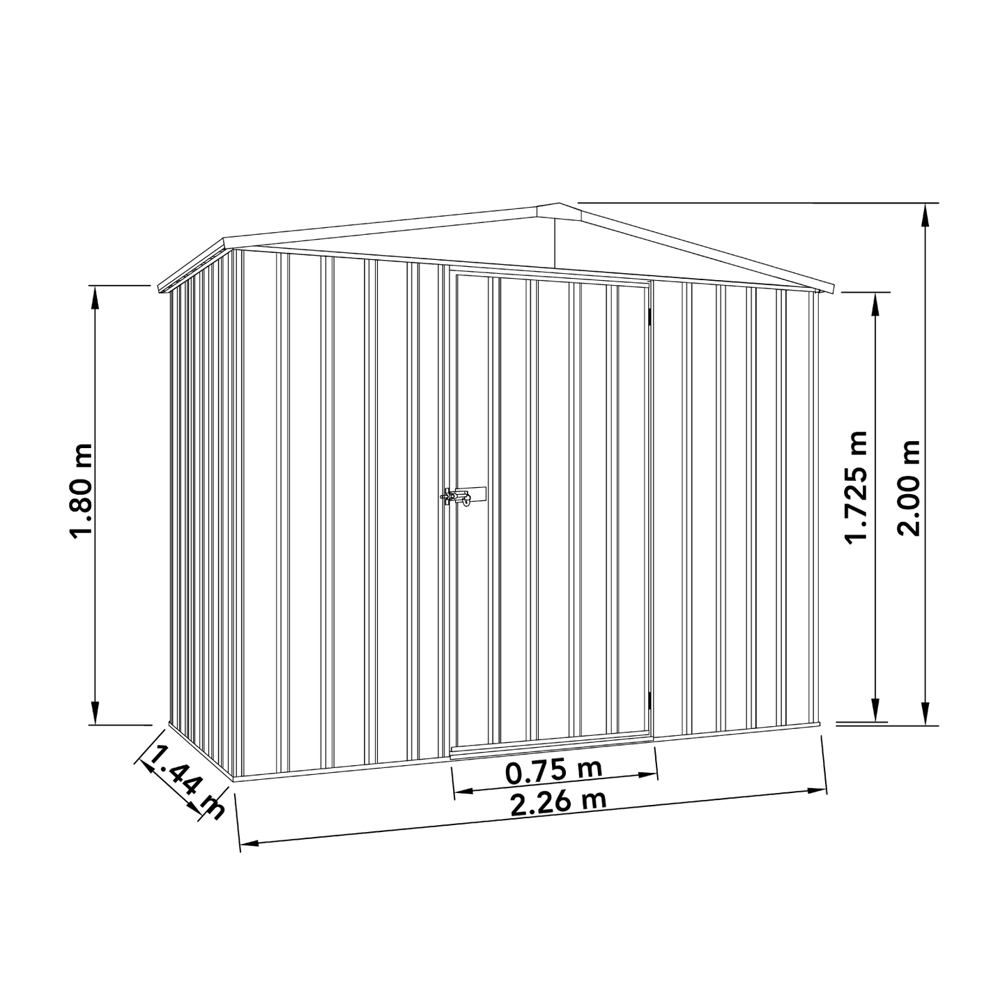 Factory Clearance Garden Shed - 2.26mW x 1.44mD x 2.00mH Single Door Green
