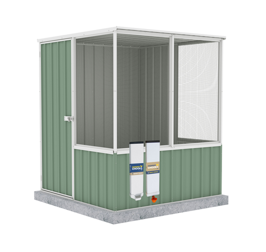 The Organic Garden Co Chicken Coop - Flat Roof Pale Eucalypt 1.52mW x 1.52mD x 1.80mH Render View