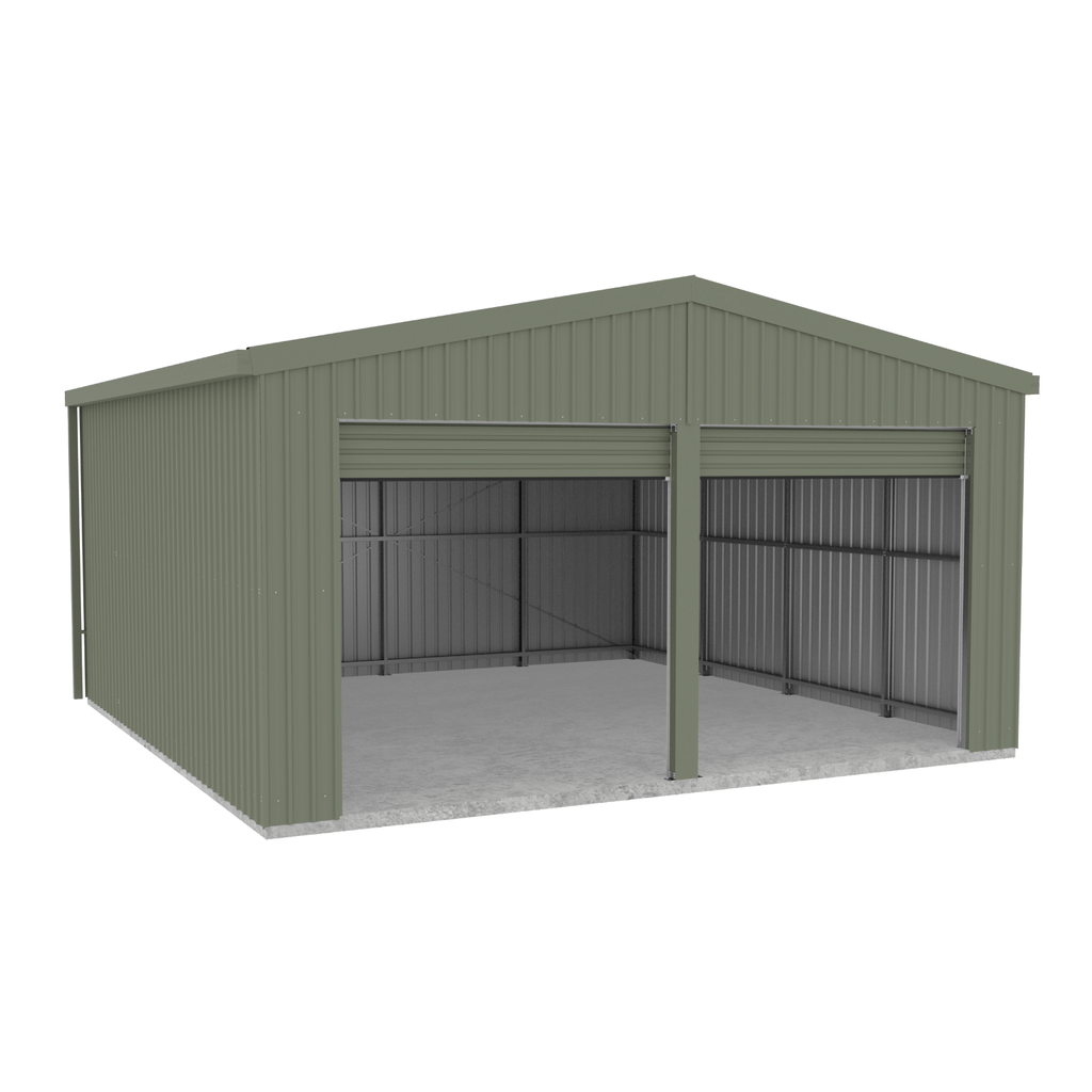 Absco Sheds Roller Door Garage - Double Door Pale Eucalypt 5.95mW x 5.95mD x 3.40mH Render View
