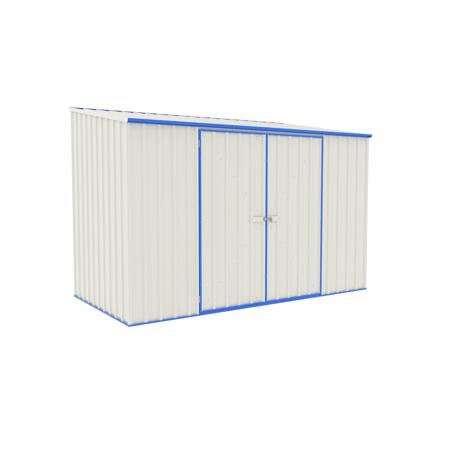 Absco Sheds 3.00mW x 1.52mD x 2.08mH Spacesaver Garden Shed - Double Door Surfmist with Blue Channels