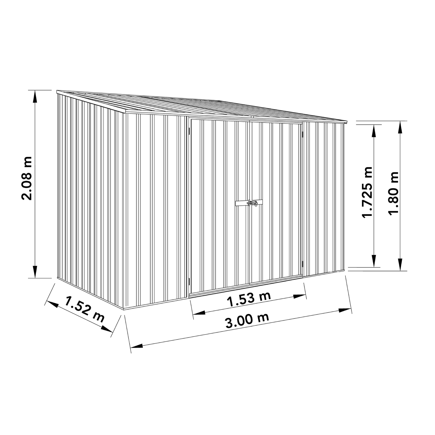 Absco Sheds 3.00mW x 1.52mD x 2.08mH Spacesaver Garden Shed - Double Door Surfmist with Blue Channels