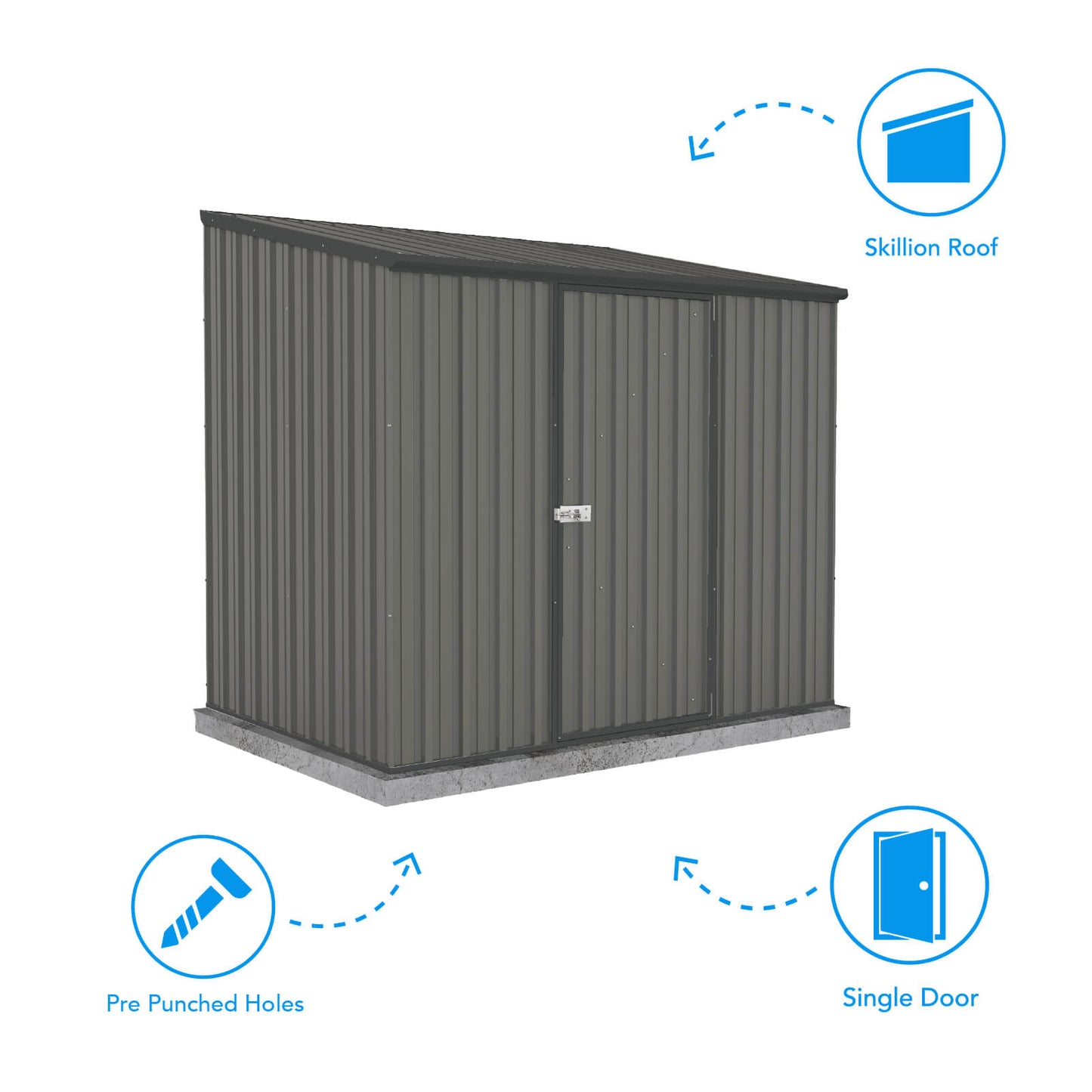Absco Sheds 2.26mW x 1.52mD x 2.08mH Spacesaver Garden Shed - Single Door Woodland Grey with MN Channels