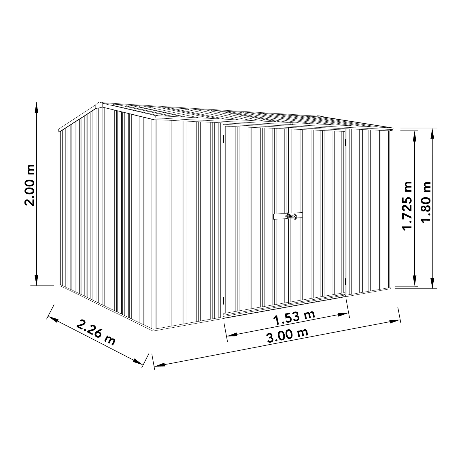 Absco Sheds 3.00mW x 2.26mD x 2.00mH Premier Garden Shed - Double Door