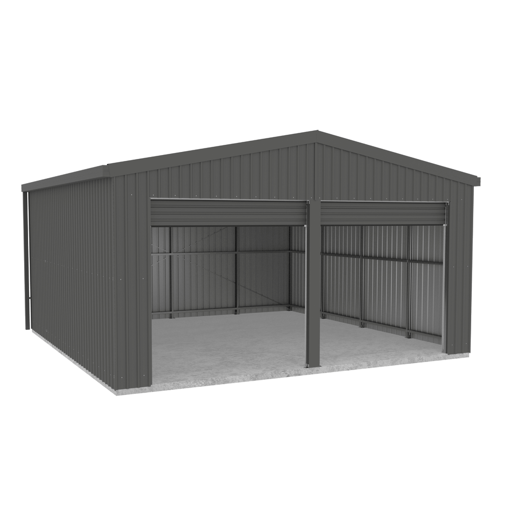 Absco Sheds Roller Door Garage - Double Door Woodland Grey 5.95mW x 5.95mD x 3.40mH Render View