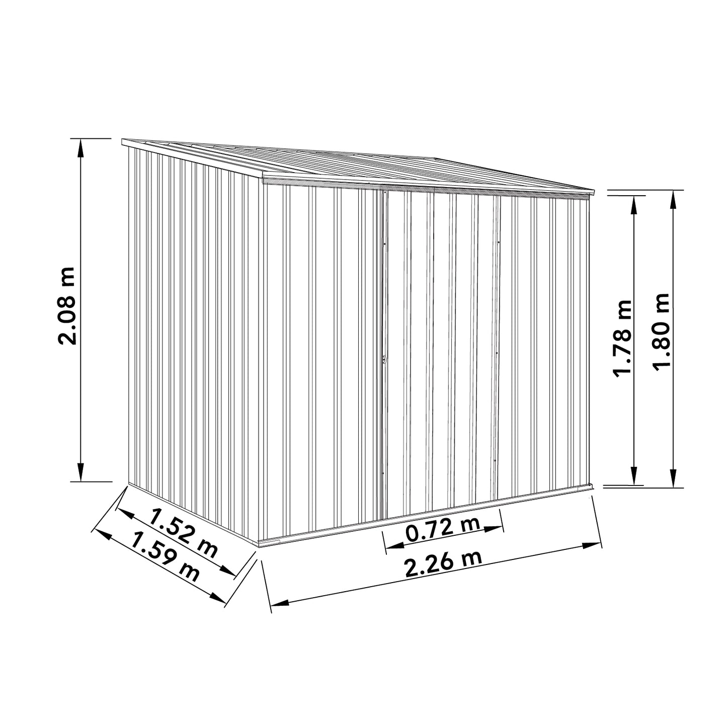 Factory Clearance Garden Shed - 2.26mW x 1.52mD x 2.08mH Single Sliding Door Zinc