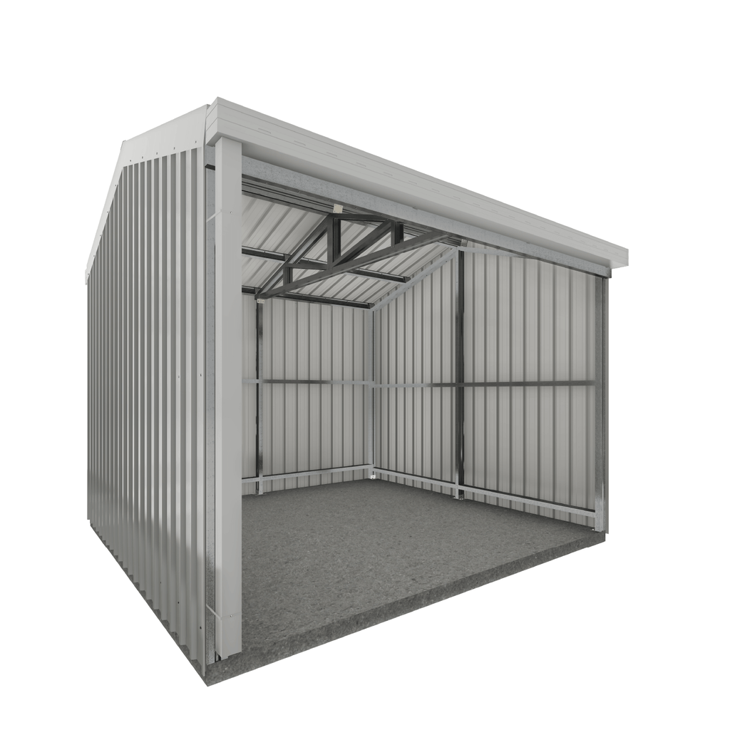 Absco Sheds Rural Shed - Open Bay Zincalume 3.00mW x 3.00mD x 2.53mH Render View
