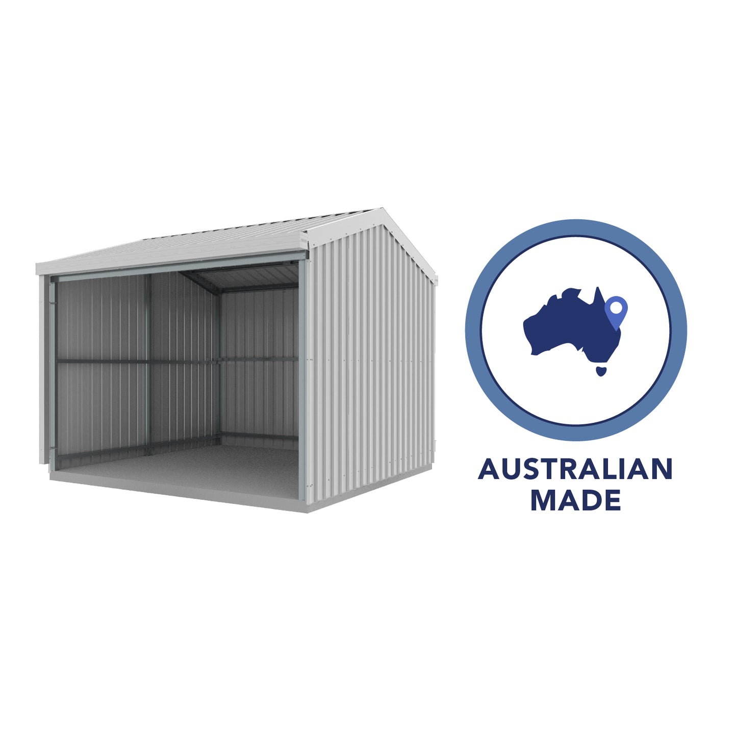 Absco Sheds 3.00mW x 3.00mD x 2.53mH Zincalume Rural Shed - Open Bay